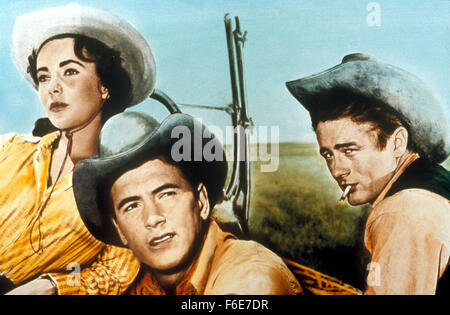 RELEASE DATE: November 24, 1956. MOVIE TITLE: Giant. STUDIO: Giant Productions. PLOT: Texan rancher Bick Benedict visits a Maryland farm to buy a prize horse. Whilst there he meets and falls in love with the owner's daughter Leslie, they are married immediately and return to his ranch. The story of their family and its rivalry with cowboy and (later oil tycoon) Jett Rink unfolds across two generations. PICTURED: . Stock Photo