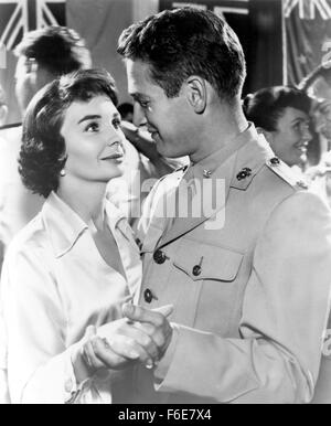 RELEASE DATE: October 8, 1957. MOVIE TITLE: Until They Sail. STUDIO: Metro-Goldwyn-Mayer (MGM). PLOT: Four sisters in New Zealand fall for four U.S. soldiers in route to the Pacific theater in WWII. PICTURED: JEAN SIMMONS as Barbara Leslie Forbes and PAUL NEWMAN as Capt. Jack Harding. Stock Photo