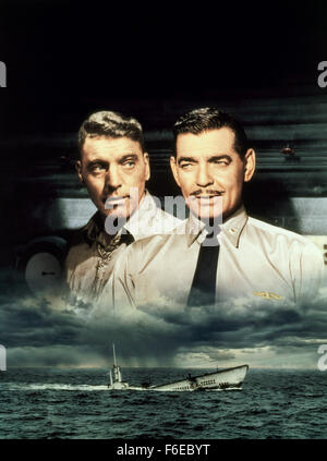 RELEASE DATE: March 27, 1958. MOVIE TITLE: Run Silent Run Deep. STUDIO: Jeffrey Pictures Corp. PLOT: The captain of a submarine sunk by the Japanese during WWII is finally given a chance to skipper another sub after a year of working a desk job. His singleminded determination for revenge against the destroyer that sunk his previous vessel puts his new crew in unneccessary danger. PICTURED: CLARK GABLE as Cmdr. Richardson and BURT LANCASTER as Lt. Jim Bledsoe. Stock Photo