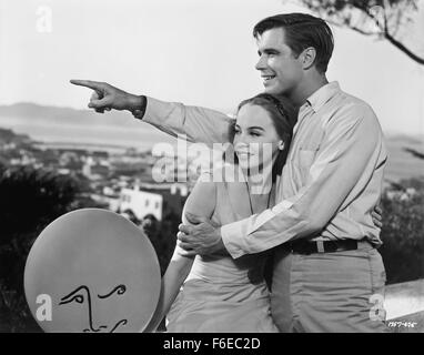 RELEASE DATE: June 23, 1960. MOVIE TITLE: The Subterraneans. STUDIO: MGM. PLOT: These are The Subterraneans Today's Young Rebels - Who live and love in a world of their own this is their story told to the hot rhythms of fabulous jazz. PICTURED: LESLIE CARON as Mardou Fox and GEORGE PEPPARD as Leo Percepied. Stock Photo