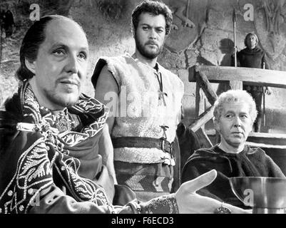 RELEASE DATE: June 28, 1958. MOVIE TITLE: The Vikings. STUDIO: Curtleigh Productions. PLOT: Einar and Eric are two Viking half-brothers. The former is a great warrior whilst the other is an ex-slave, but neither knows the true identity of the other. When the throne of Northumbria in Britain becomes free for the taking, the two brothers compete against one another for the prize, but they have very different motives - both involving the princess Morgana, however. PICTURED: TONY CURTIS as Eric. Stock Photo