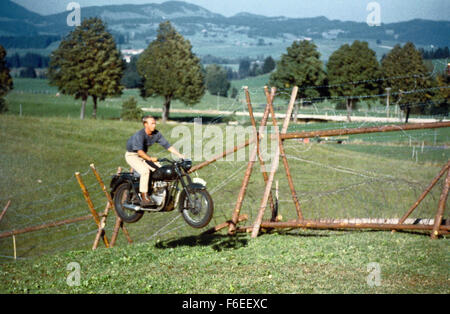 Jul 04, 1963 - Munich, GERMANY - RELEASE DATE: July 4, 1963. DIRECTOR: John Sturges. STUDIO: The Mirisch Corporation/United Artists. PLOT: Based on a true story, the film portrays the largest Allied escape attempt from a German high-security 'escape-proof' POW camp during the Second World War. PICTURED: Actor STEVE McQUEEN as Capt. Hilts 'The Cooler King'. Stock Photo