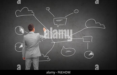 businessman drawing cloud computing scheme Stock Photo