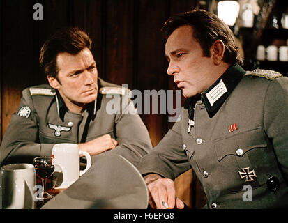 Mar 12, 1969; Hertfordshire, England, UK; 'Where Eagles dare' is a 1967 novel by Alistair McLean that he also converted to a screen play for a motion picture af the same name. It was directed by Brian G. Hutton and stars CLINT EASTWOOD as Lt. Morris Schaffer and RICHARD BURTON as Major Jonathan smith, MC. Stock Photo