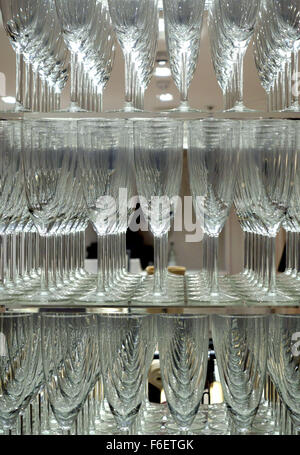 Champagne flutes in London shop window display Stock Photo