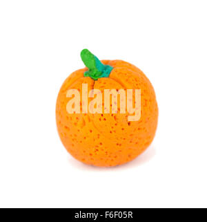 Hand made plasticine or modeling clay figure of an orange on white background Stock Photo