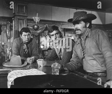 Jun 09, 1971; Hollywood, CA, USA; (L-R): Actor CLAUDE AKINS as Hooker, DENNIS WEAVER as Erwin Ward and JAMES GARNER stars as Luther Sledge in the Vic Morrow directed western, 'A Man Called Sledge.' Stock Photo