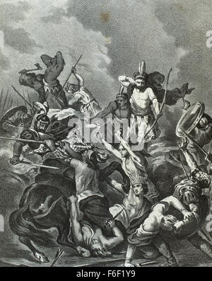 Spanish conquest of the Aztec Empire (1519-1521). Battle of Otumba, 1520. Engraving, 1875. Stock Photo