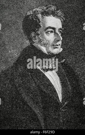 William Lamb, 2nd Viscount Melbourne, usually  Lord Melbourne (1779-1848). British Whig statesman. Portrait. Engraving at 'Historia Universal', 1883. Stock Photo