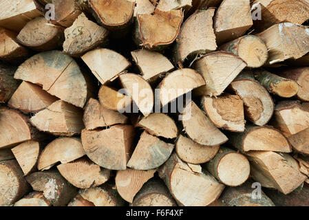 Background of dry chopped firewood logs in a stack Stock Photo