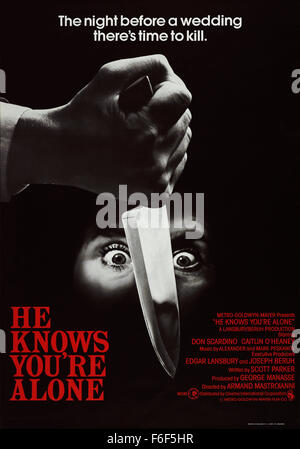 RELEASE DATE: September 12, 1980   MOVIE TITLE: HE Knows You're Alone   STUDIO: Metro-Goldwyn-Mayer (MGM)   DIRECTOR: Armand Mastroianni  PLOT: A reluctant bride to be is stalked by a serial killer who only kills brides and the people around them. While her friends get whacked one by one, a hard boiled renegade cop whose bride had been killed years before tries to hunt him down before it is too late. Meanwhile, the bride has to figure out if it is all in her imagination or not, aided by her ex-boyfriend   PICTURED: CATLIN O'HEANEY as Amy Jensen   (Credit Image: c Metro-Goldwyn-Mayer (MGM)/Ente