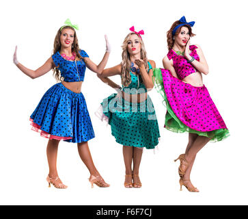 Female disco dancers showing some movements against isolated white Stock Photo