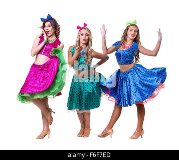 Female disco dancers showing some movements against isolated white Stock Photo