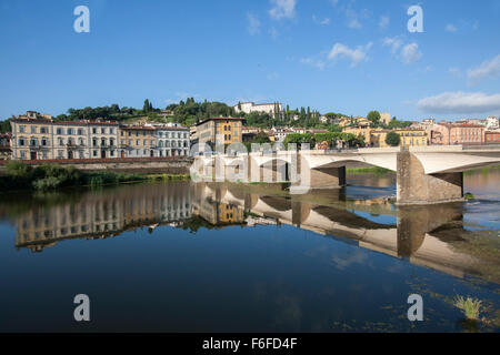 Bridge across Arno river, Ponte Alle Grazie, Florence, Tuscany, Italy Stock Photo