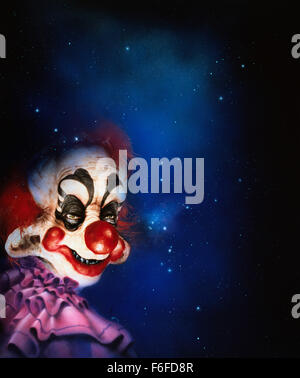 RELEASE DATE: May 27, 1988. MOVIE TITLE: Killer Klowns from Outer Space. STUDIO: MGM. PLOT: When a small town is invaded by aliens from outer space who are capturing and killing the townspeople, no one takes them seriously. Why? The aliens all look like circus clowns, use weapons that look clown like, and all have painted on smiles. Only a few of the young people in the town realize the danger and of course no one believes them. Armed with an ice cream truck they try and rescue their friends. PICTURED: Movie Art. Stock Photo