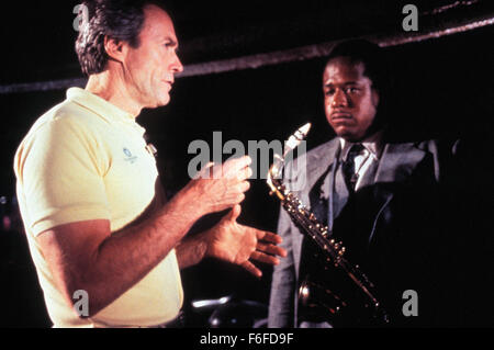 RELEASE DATE: June 01, 1988. MOVIE TITLE: Bird. STUDIO: The Malpaso Company. PLOT: Saxophone player Charlie Parker comes to New York in 1940. He is quickly noticed for his remarkable way of playing. He becomes a drug addict but his loving wife Chan tries to help him. PICTURED: Director CLINT EASTWOOD, FOREST WHITAKER as Charlie 'Bird' Parker. Stock Photo