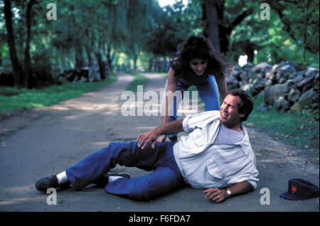 RELEASE DATE: June 03, 1988. MOVIE TITLE: Funny Farm. STUDIO: Cornelius Productions. PLOT: Andy and Elizabeth are sick of life in the city, and decide to move to the country. Buying a home near a picturesque town, then soon discover (to their horror) that things are done differently in the country. They must deal with all of the local characters, the local animals, as well as any skeletons in the closet. PICTURED: MADOLYN SMITH OSBORNE as Elizabeth Farmer, CHEVY CHASE as Andy Farmer. Stock Photo