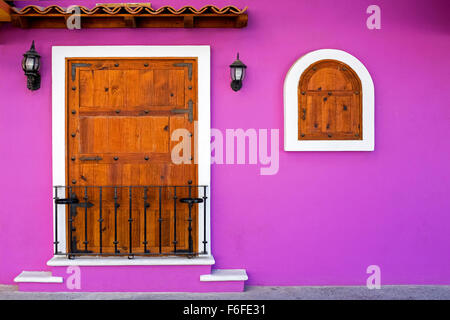 Windows and exterior of a traditional Mexican house, Puerto Vallarta, Mexico Stock Photo