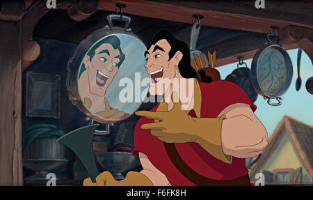 RELEASE DATE: 22 November 1991. TITLE: Beauty and the Beast. STUDIO: Walt Disney Pictures. PLOT: Belle, whose father Maurice is imprisoned by the Beast (really an enchanted Prince), offers herself instead and finds the prince inside the Beast. PICTURED: Gaston. Stock Photo