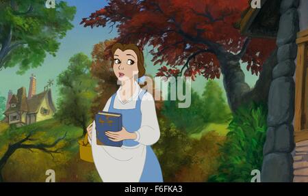 RELEASE DATE: 22 November 1991. TITLE: Beauty and the Beast. STUDIO: Walt Disney Pictures. PLOT: Belle, whose father Maurice is imprisoned by the Beast (really an enchanted Prince), offers herself instead and finds the prince inside the Beast. PICTURED: Belle. Stock Photo