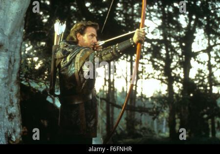 RELEASE DATE: June 14, 1991. MOVIE TITLE: Robin Hood: Prince of Thieves. STUDIO: Morgan Creek Productions. PLOT: After being captured by Turks during the Crusades, Robin of Locksley and a Moor, Azeem, escape back to England where Azeem vows to remain until he repays Robin for saving his life. Meanwhile, Robin's father has been murdered by the Sheriff of Nottingham and when Robin returns home he vows to avenge his father's death. Even though Marian, his childhood friend, cannot help him, he escapes to the Forest of Sherwood where he joins a band of exiled villagers and becomes their leader. Wit Stock Photo