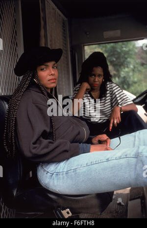 RELEASE DATE: 23 July 1993. MOVIE TITLE: Poetic Justice. STUDIO: Columbia Pictures Corporation. PLOT: In this film, we see the world through the eyes of main character Justice, a young African-American poet. PICTURED: JANET JACKSON as Justice and REGINA KING as Iesha. Stock Photo