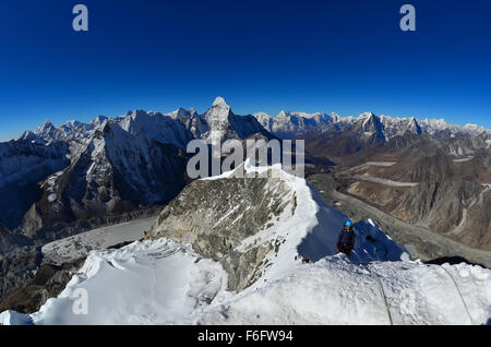 View from the summit of Island Peak (Imja Tse) in Nepal's Khumbu region. Stock Photo