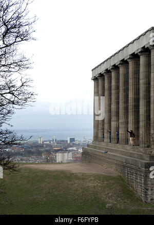 Calton Hill, Edinburgh, National monument, It was designed during 1823-6 by Charles Robert Cockerell and William Henry Playfair Stock Photo