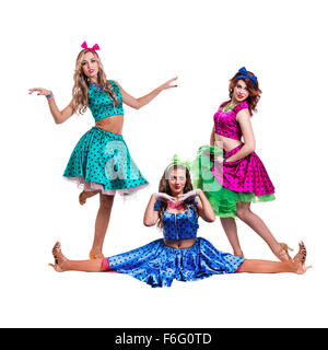 Female disco dancers showing some movements against isolated white Stock Photo