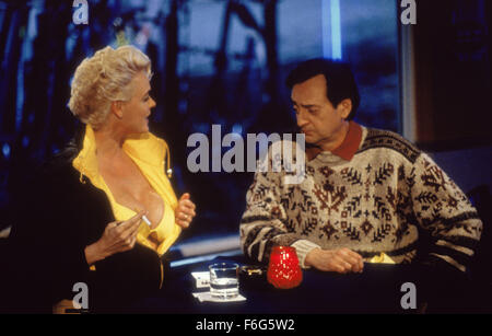 RELEASE DATE: 16 July 1996. MOVIE TITLE: Snowboard Academy. STUDIO: Allegro Films. PLOT: A wacky free for all comedy about the riotous rivalry between snobby skiers and knuckle dragging snowboarders. PICTURED: BRIGITTE NIELSEN as Mimi and JOE FLAHERTY as Mr. Barry. Stock Photo