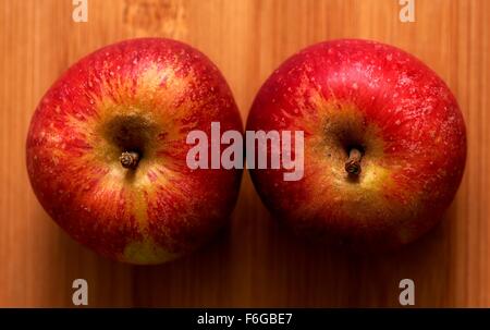 2 Cox's orange pippin apples close up macro Stock Photo