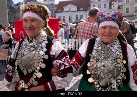 Estonia, Tallinn, old town, Raekoja Plats, women wearing traditional clothes, Baltica 2007 Folklore Festival Stock Photo