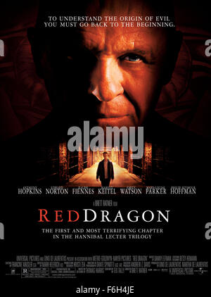 RELEASE DATE:  October 04, 2002 MOVIE TITLE: Red Dragon STUDIO: Universal Studios PLOT: A retired FBI agent with psychological gifts is assigned to help track downThe Tooth Fairy, a mysterious serial killer; aiding him is imprisoned criminal genius HannibalThe Cannibal Lecter. PICTURED: DVD cover. Stock Photo