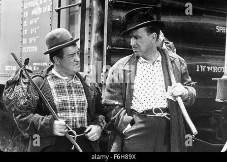 1955, Film Title: ABBOTT AND COSTELLO MEET THE KEYSTONE COPS, Director: CHARLES LAMONT, Studio: UNIV, Pictured: BUD ABBOTT, CLOTHING, COMEDY (SLAPSTICK), COMEDY ROUTINE, COMEDY TEAM, LOU COSTELLO, HOBO, CHARLES LAMONT. (Credit Image: SNAP) Stock Photo