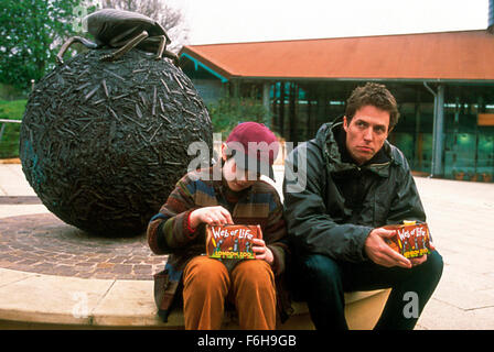 RELEASE DATE: April 26, 2002. MOVIE TITLE: About A Boy. STUDIO: Universal Pictures. PLOT: Based on Nick Hornby's best-selling novel, About A Boy is the story of a cynical, immature young man who is taught how to act like a grown-up by a little boy . PICTURED: HUGH GRANT as Will as NICHOLAS HOULT as Marcus..