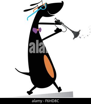 Cartoon dachshund plays on trumpet Stock Vector