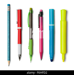 Various Pens Pencils and Markers Isolated on a White Background. Stock Photo