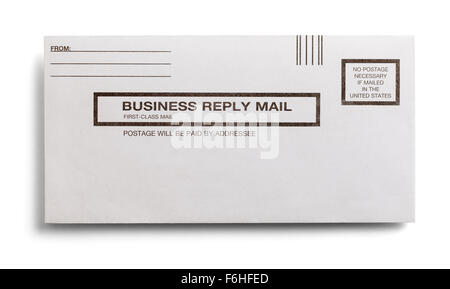 Postage Paid Business Reply Letter Isolated on a White Background. Stock Photo
