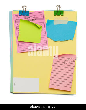Stack of Papers with Notes and Copy Space Isolated on a White Background. Stock Photo