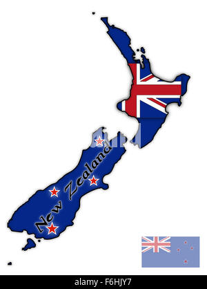 A New Zealand map with a flag design inside isolated on a white background Stock Photo