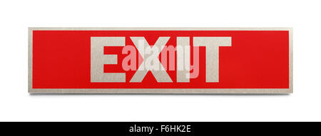 Red Metal Exit Sign Isolated on a White Background. Stock Photo