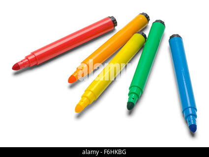 Group of Colored Markers Scattered and Isolated on a White Background. Stock Photo