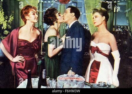 1957, Film Title: LES GIRLS, Director: GEORGE CUKOR, Studio: MGM, Pictured: GEORGE CUKOR, TAINA ELG, MITZI GAYNOR, GENE KELLY. (Credit Image: SNAP) Stock Photo