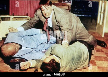 1956, Film Title: INVASION OF THE BODY SNATCHERS, Director: DON SIEGEL, Studio: ALLIED ARTISTS, Pictured: KEVIN McCARTHY, ITS & ALIENS! THINGS, MAD, INSANE, VIOLENT, ATTACK, STABBING, SYRINGE, INJECTING, FLOOR, AGGRESSIVE, HORROR. (Credit Image: SNAP) Stock Photo
