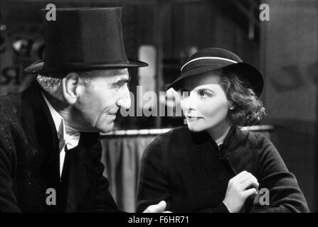 1933, Film Title: MORNING GLORY, Director: LOWELL SHERMAN, Studio: RKO, Pictured: 1933, AWARDS - ACADEMY, BEST ACTRESS, KATHARINE HEPBURN, AUBREY SMITH, HAT, INTENSE, GAZE, FILM STILL. (Credit Image: SNAP) Stock Photo