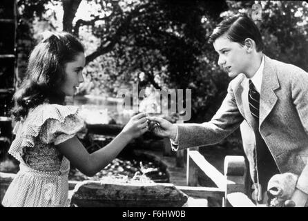1943, Film Title: LASSIE COME HOME, Director: FRED M WILCOX, Studio: MGM, Pictured: RODDY McDOWALL, ELIZABETH TAYLOR, BOY MEETS GIRL, GIVING, FILM STILL. (Credit Image: SNAP) Stock Photo