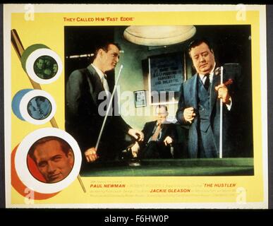 1961, Film Title: HUSTLER, Director: ROBERT ROSSEN, Studio: FOX, Pictured: JACKIE GLEASON, PAUL NEWMAN, PLAYING POOL, FAST EDDIE, POSTER, POSTER ART, PROMOTION. (Credit Image: SNAP) Stock Photo