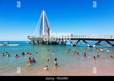 Pier of Los Muertos in Zone Romantica, Puerto Vallarta, Mexico in the Bay of Banderas, Stock Photo