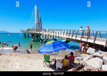 Pier of Los Muertos in Zone Romantica, Puerto Vallarta, Mexico in the Bay of Banderas, Stock Photo