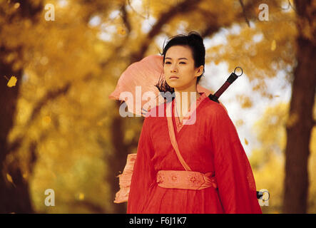 RELEASE DATE: Oct. 24, 2002. MOVIE TITLE: Hero (Ying xiong). STUDIO: Beijing New Picture Film Co.. PLOT: A series of Rashomon-like flashback accounts shape the story of how one man defeated three assassins who sought to murder the most powerful warlord in pre-unified China. PICTURED:  ZHANG ZIYI as Moon. Stock Photo